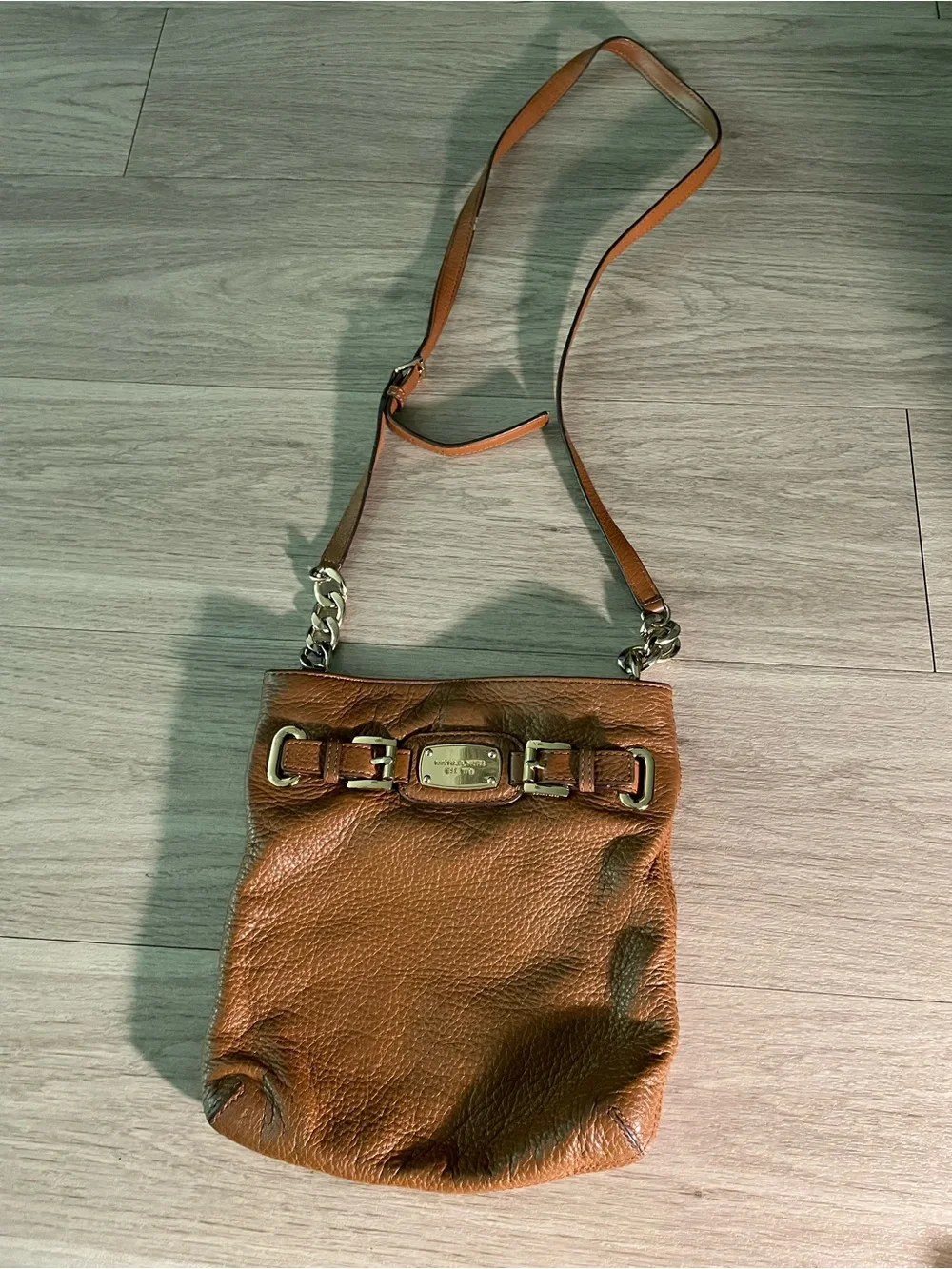 Michael Kors Brown Pebbled Leather Crossbody with Gold Hardware